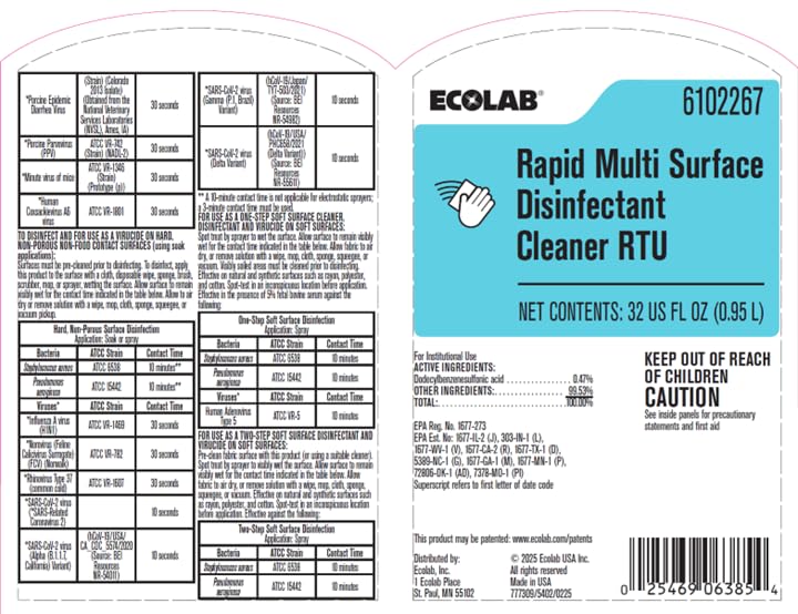 Ecolab Rapid Multi Surface Disinfectant Cleaner Rtu