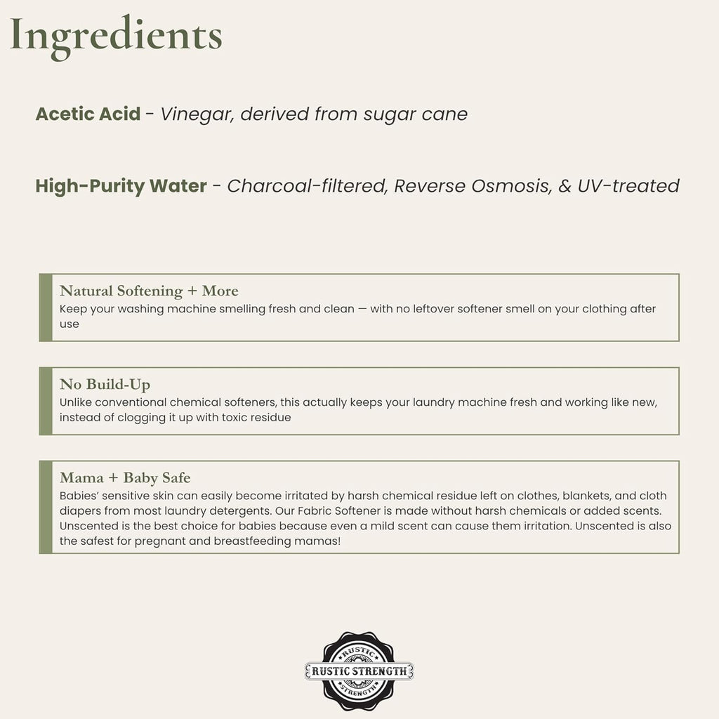 Rustic Strength Unscented Fabric Softener, Plant Based, Gallon Plastic