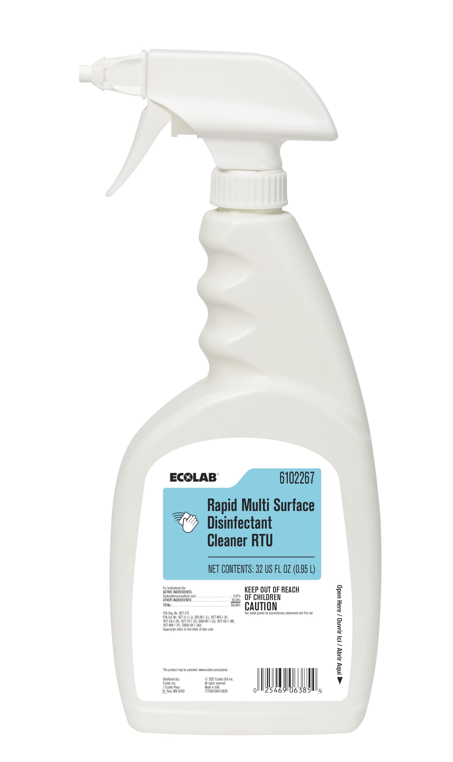 Ecolab Rapid Multi Surface Disinfectant Cleaner Rtu