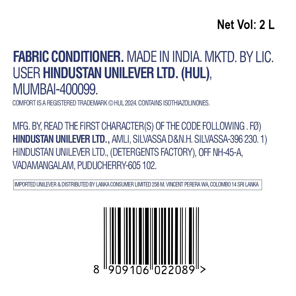Comfort Fabric Softener, Liquid, Fresh Breeze, 2 Liters