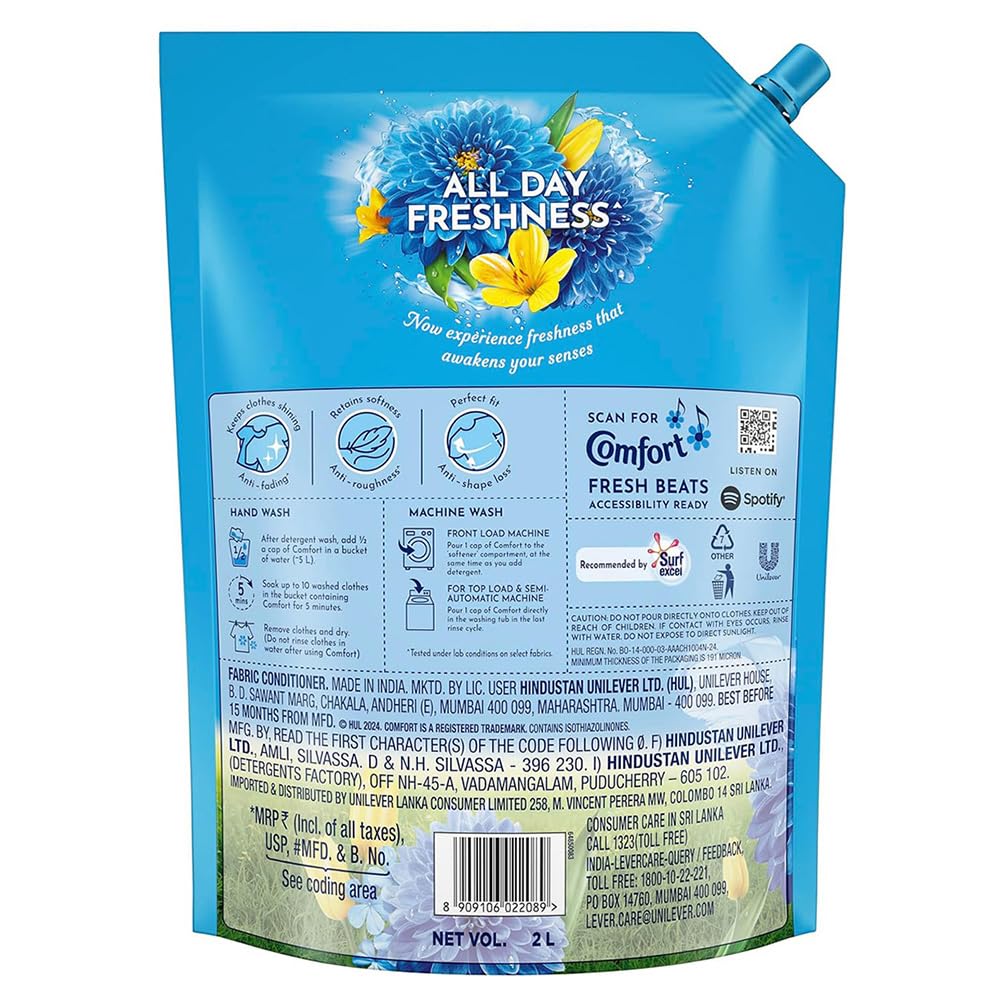Comfort Fabric Softener, Liquid, Fresh Breeze, 2 Liters