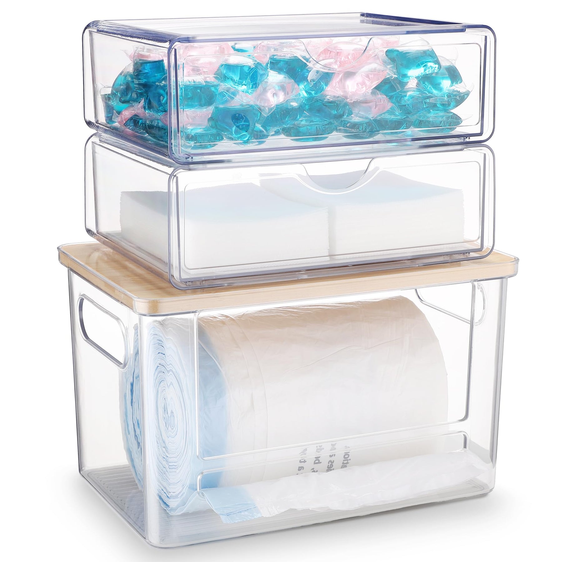 YAFFWA Trash Bag Holder Under Sink Stackable Storage