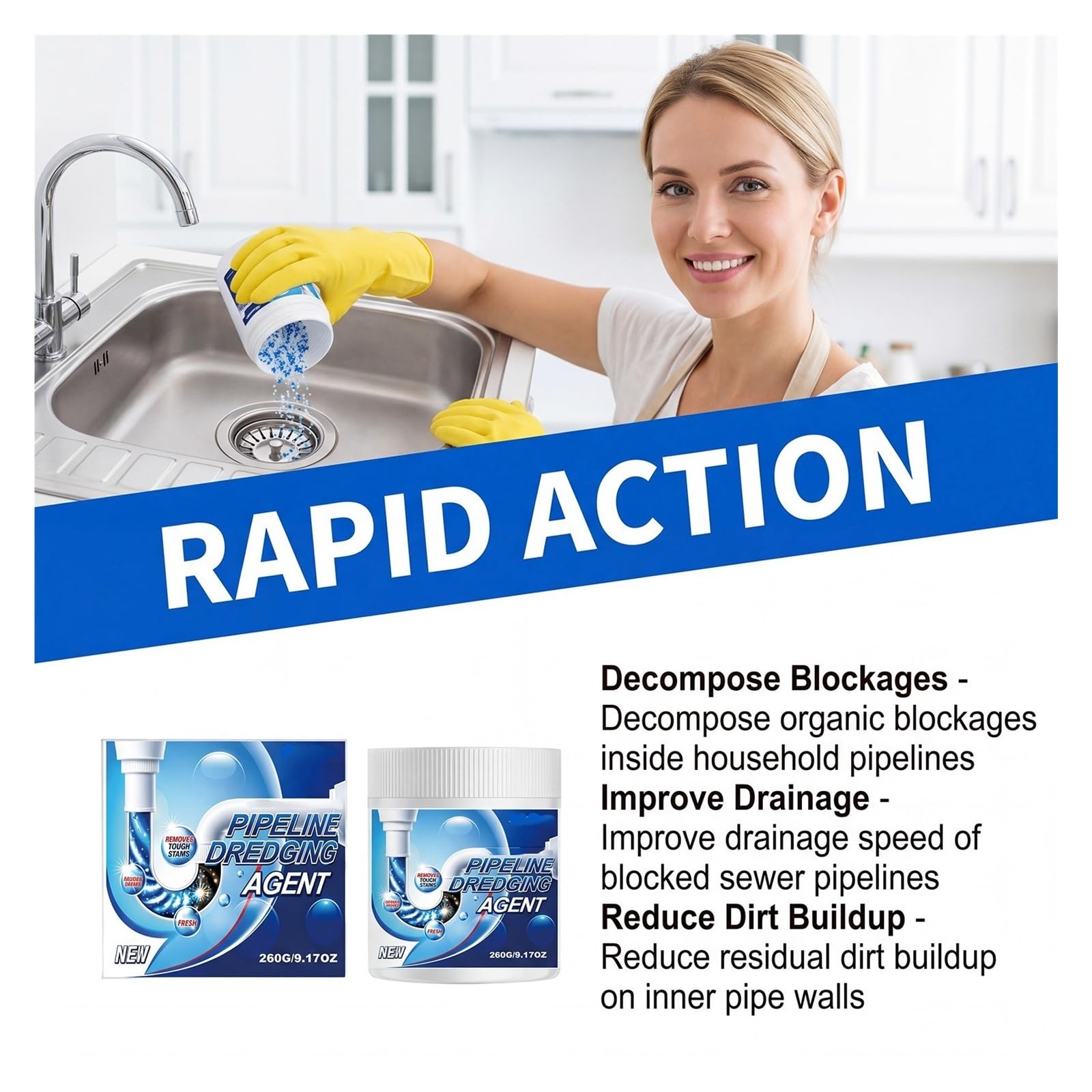 refeuoa Drain Cleaner 260g, For Unclogging Floor Drains And Sinks, For Everyday Household Maintenance