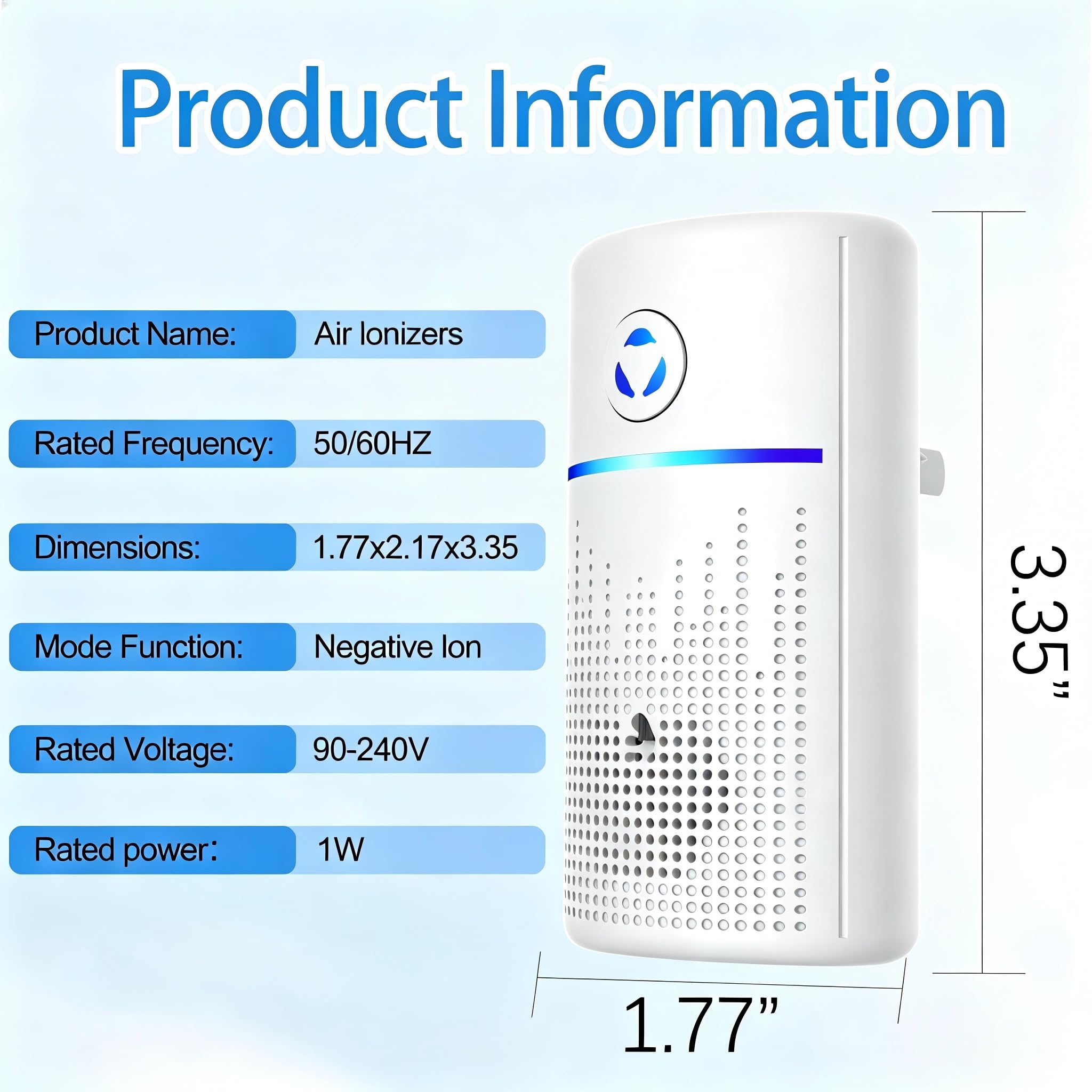 Plug In Air Purifier Ionizer, Air Freshener Plug in for Home Bedroom