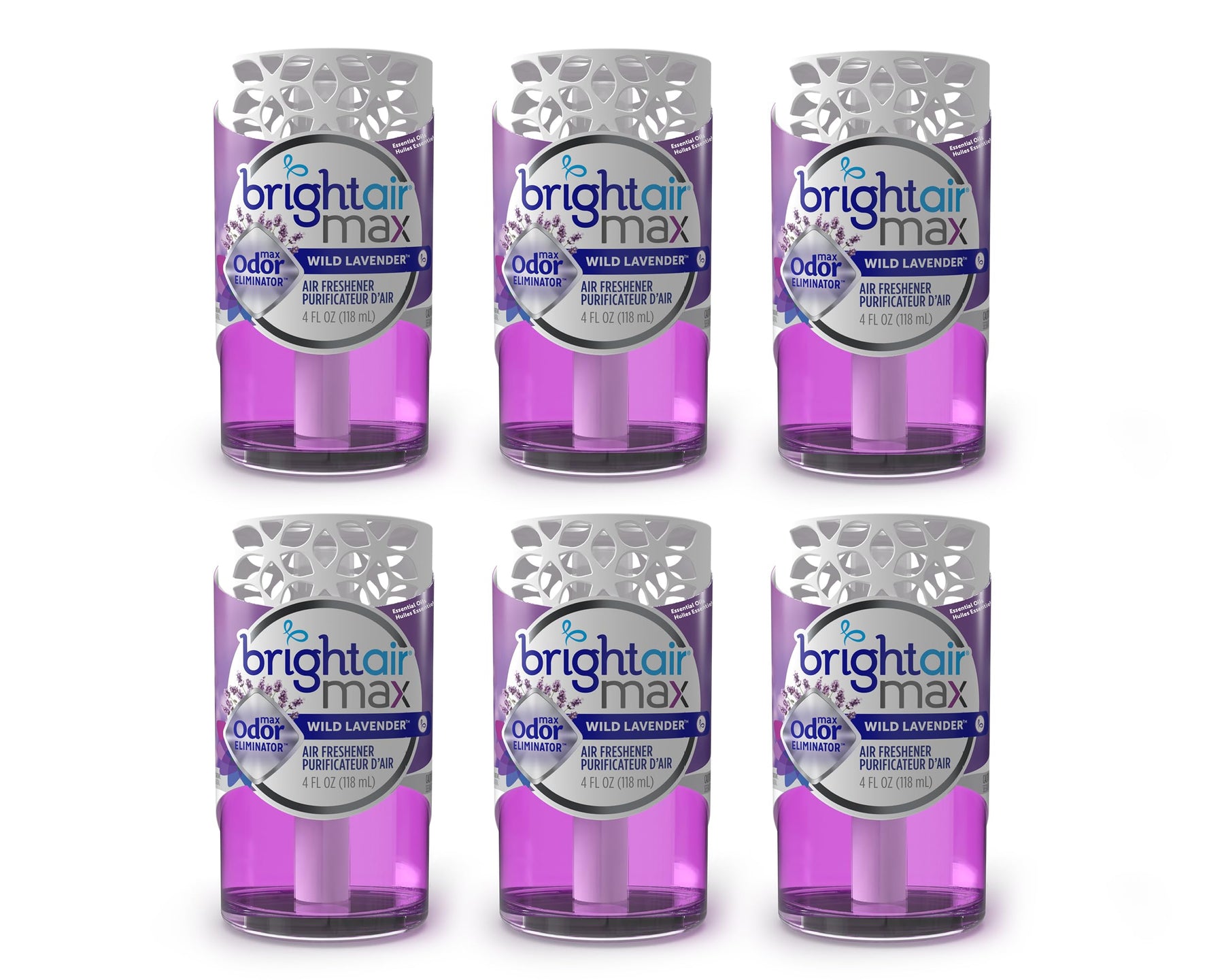 Bright Air Max Odor Elimiantor Air Freshener, Wild Lavender, 4 oz, 6 Pack