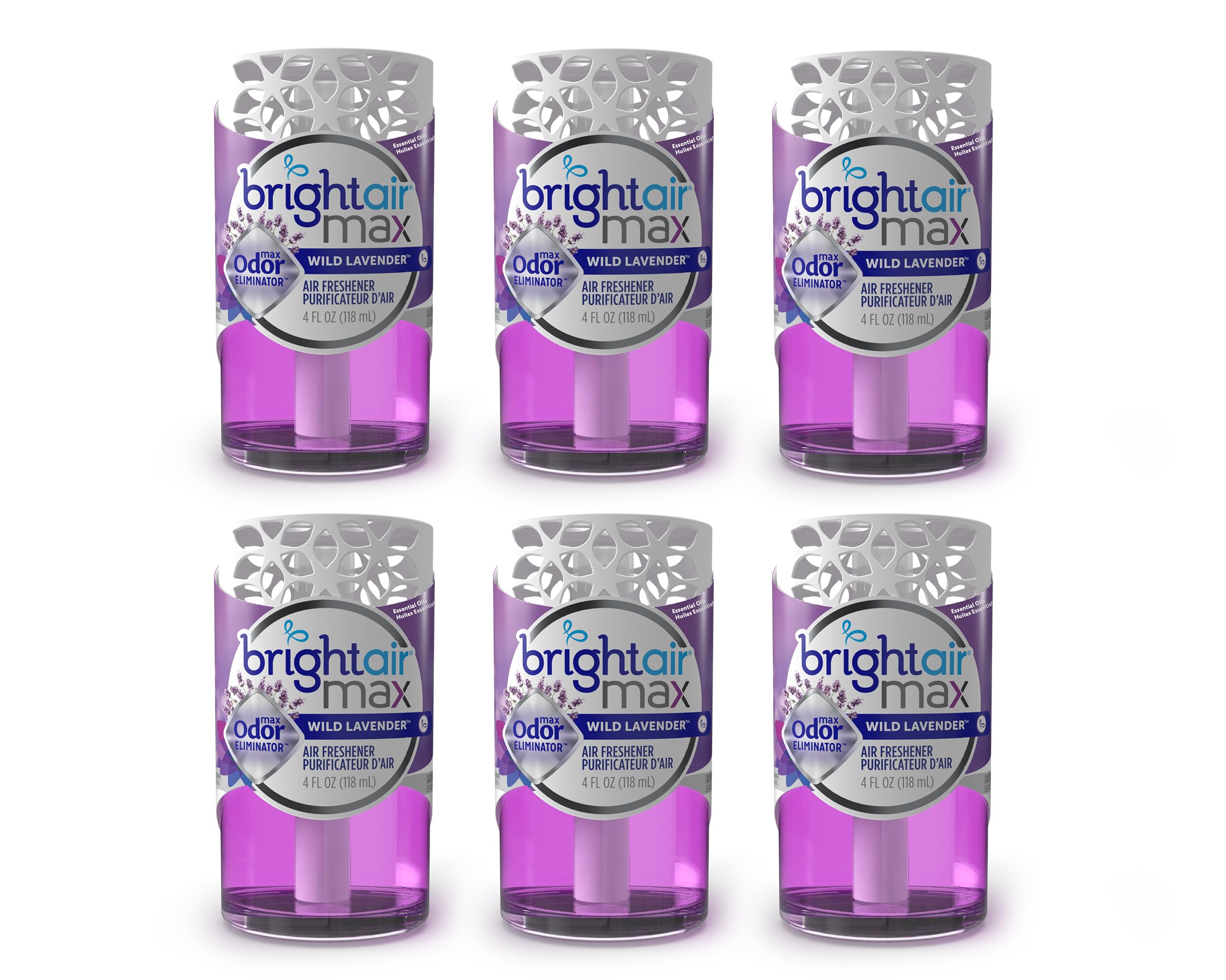 Bright Air Max Odor Elimiantor Air Freshener, Wild Lavender, 4 oz, 6 Pack