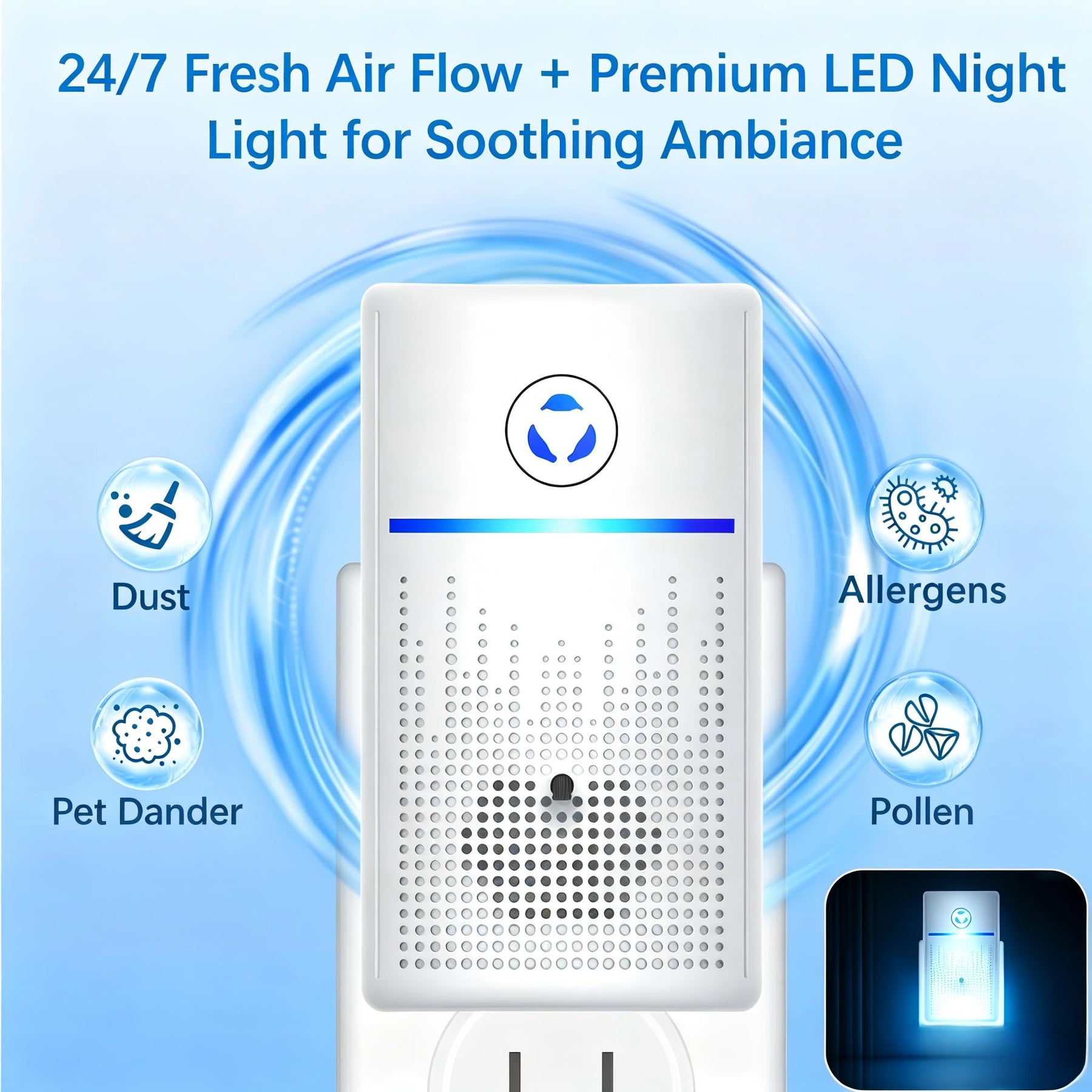 Plug In Air Purifier Ionizer, Air Freshener Plug in for Home Bedroom