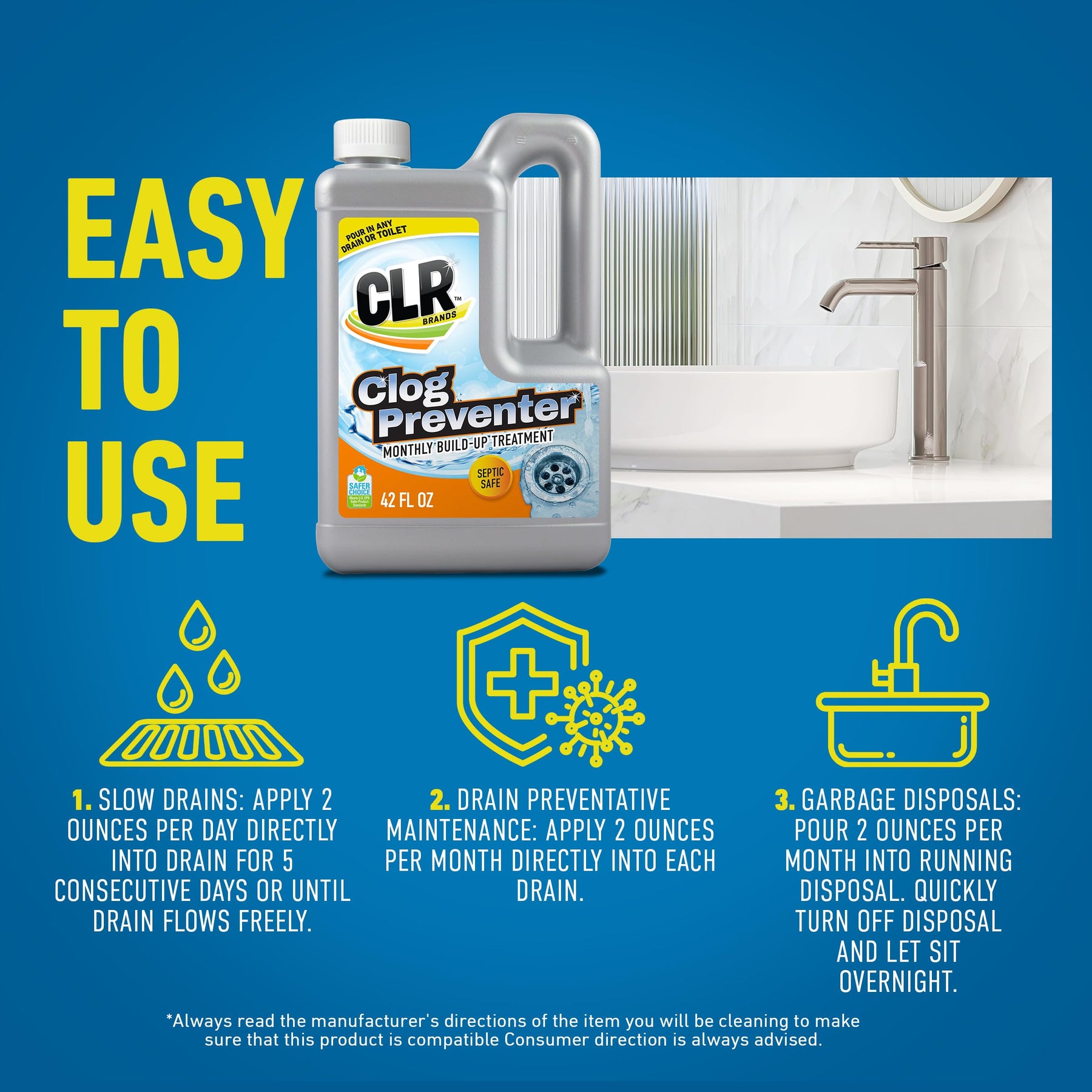 CLR Clear Pipes & Drains, Monthly Build Up Remover