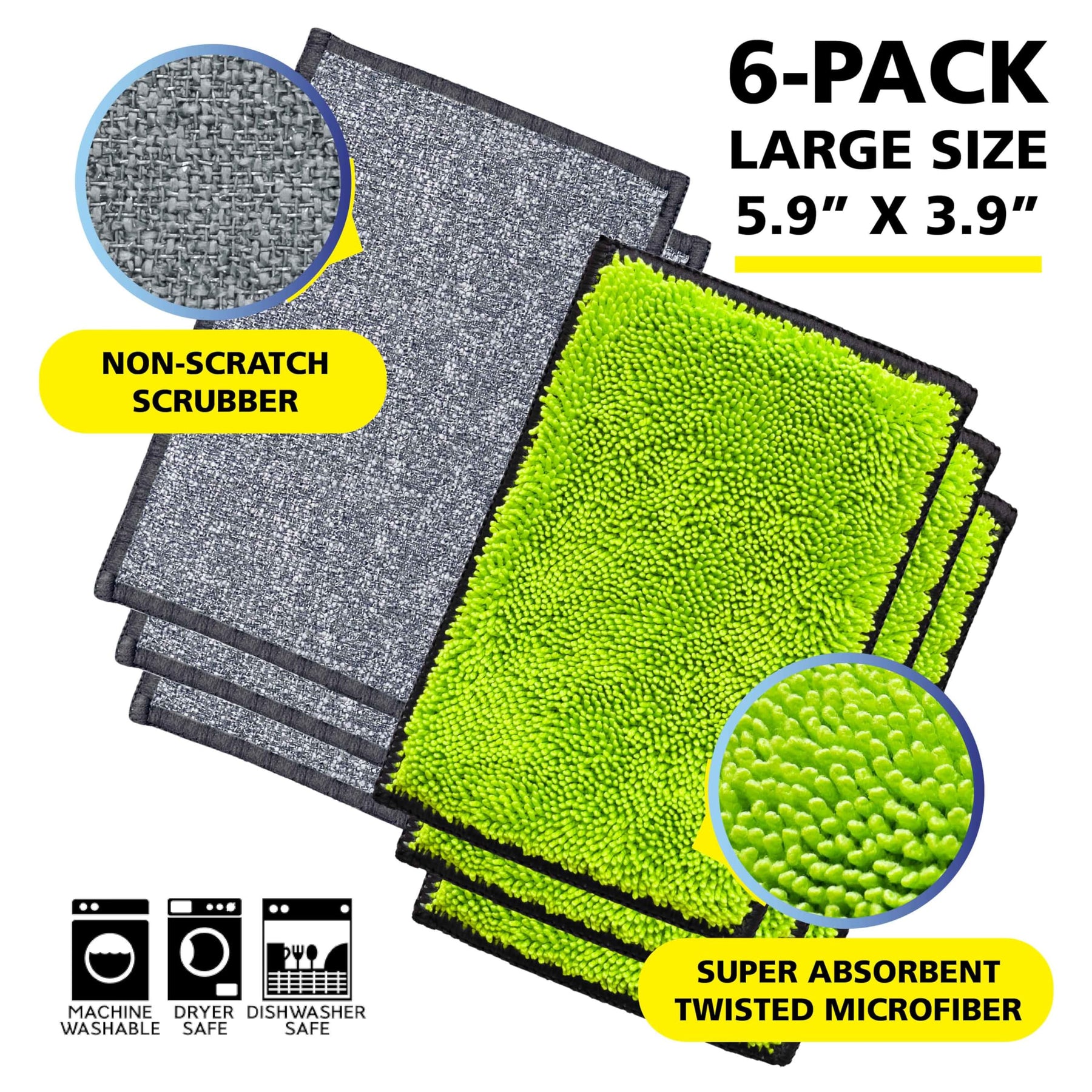 Dual-Sided Microfiber Scrub Sponge Cloth 6 Pack